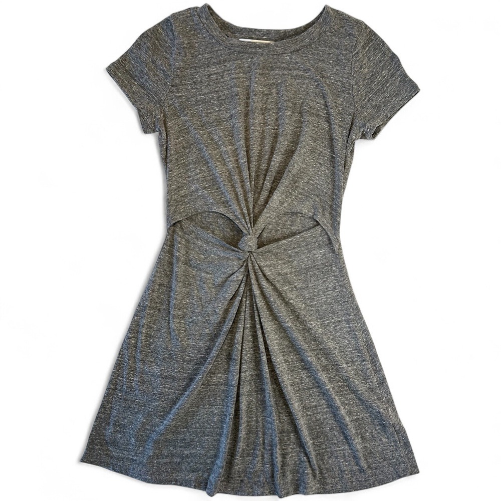 Audrey 3+1 Gray Cutout Twist Front Dress Small Short Sleeve Casual Stretch